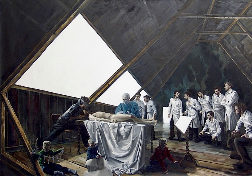 David O´Kane: Dissection, 2009, Öl auf Leinwand, 210 x 300 cm
/Privatsammlung, Leipzig

